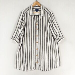 d&co Beach Tunic Top 2X Gray Stripe Button Up Linen Blend Coastal Casual *